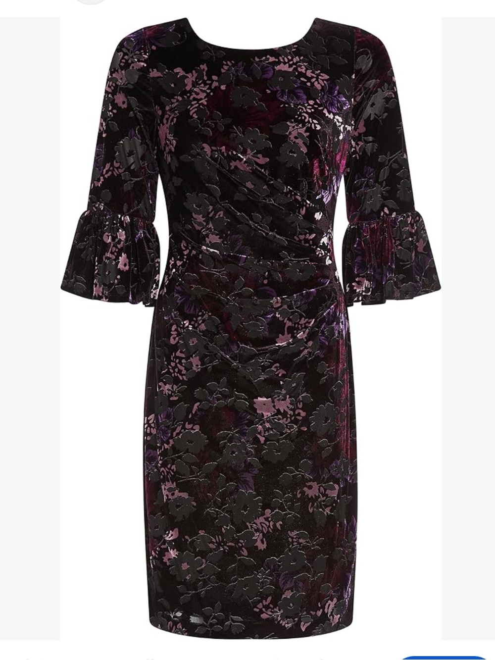 Adrianna Papell Floral Velvet Burnout Dress Sheath Ruched Party Black Purple 8
